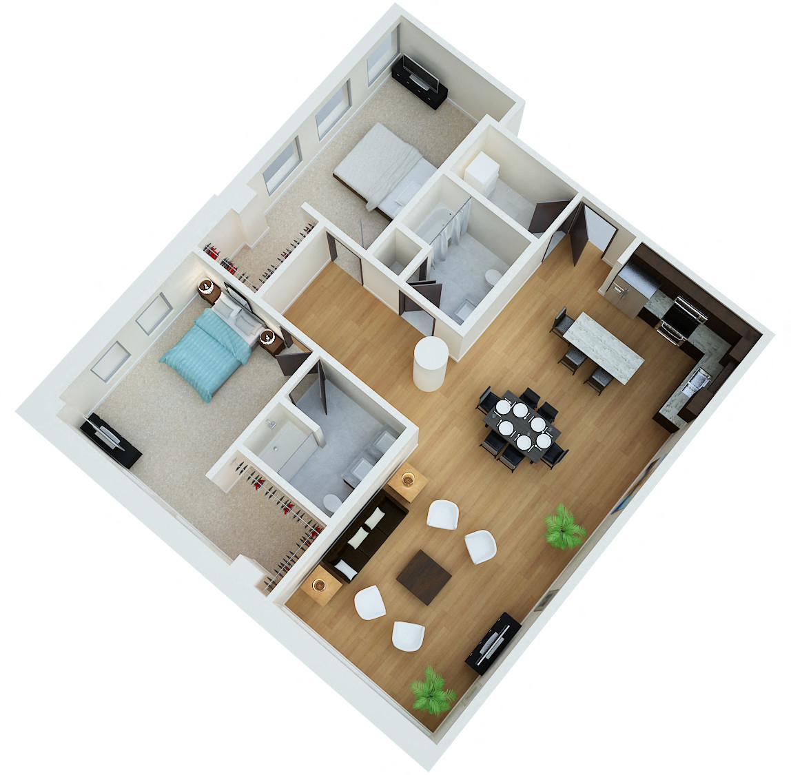 Floor plan for 2 beds, 2 baths, 1464 sqft